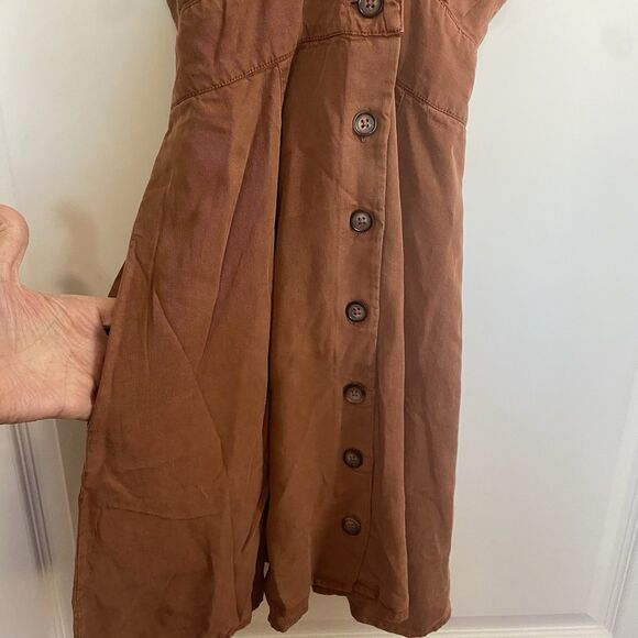 Quince Vintage Wash Tencel Button Front Tie Back Dress Terracotta Size Small - Picture 5 of 13